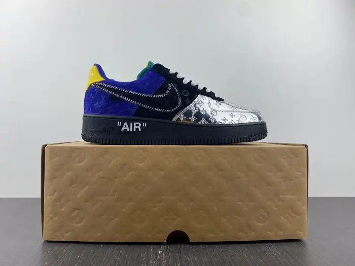 Kick Theory Louis Vuitton Nike Air Force 1 Low By Virgil Abloh Black Metallic Silver 0129